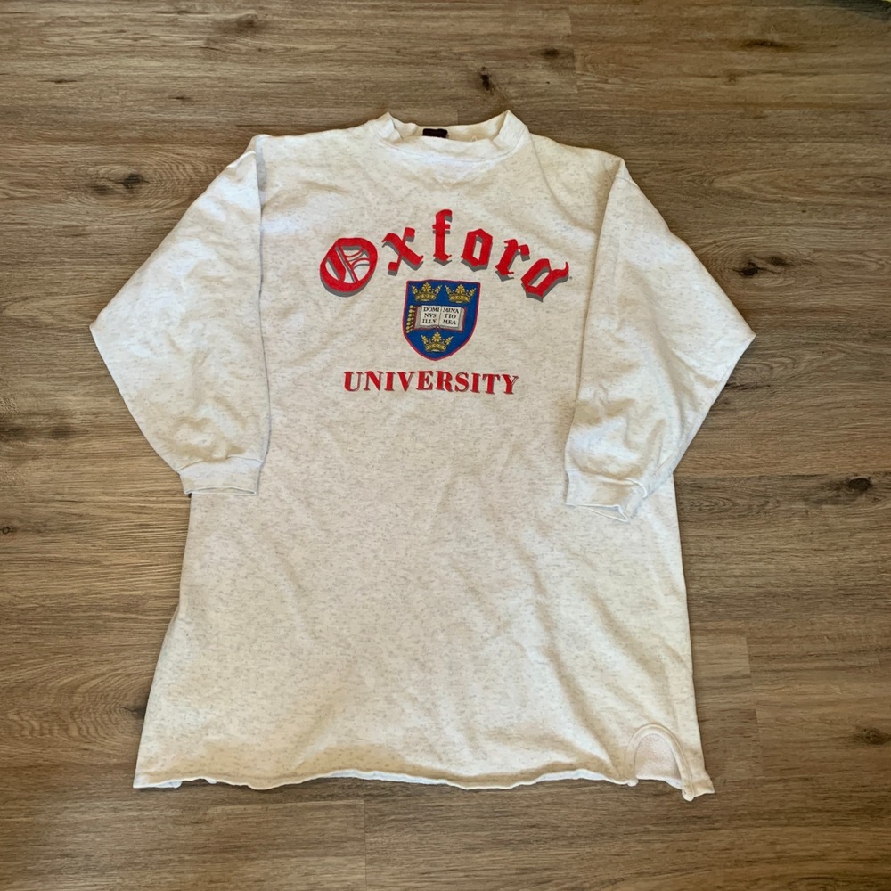 Vintage 80s Oxford University Nightshirt Oversized Tunic Heather Grey - Medium